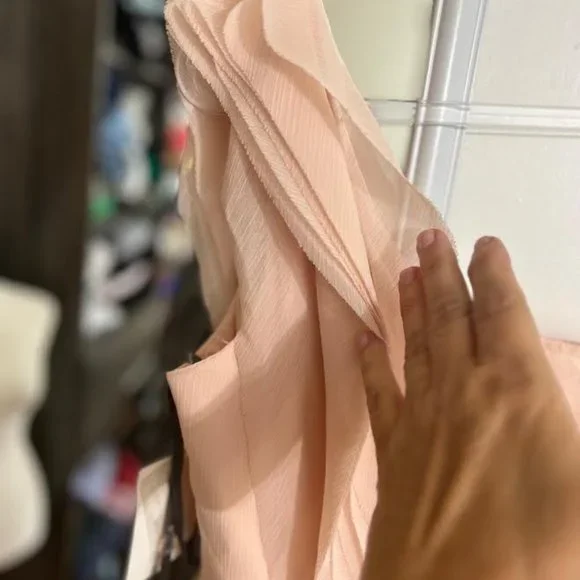 NWT Vera Wang White Pink Chiffon One Shoulder Ruffled Dress - Size 8 - Picture 9 of 11